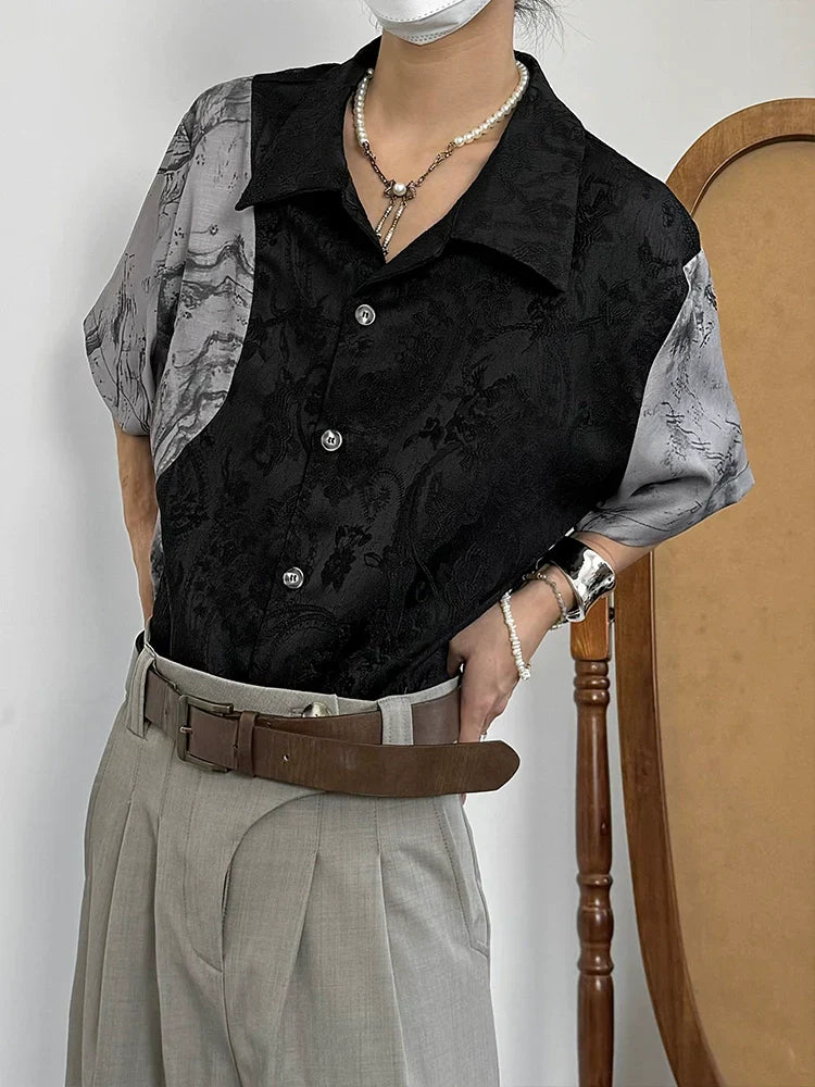Jacquard Standing-Collar Short Sleeve Shirt