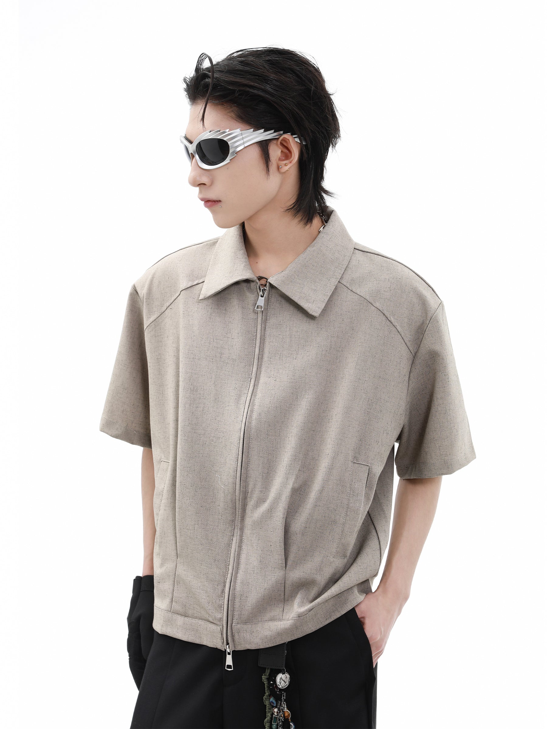 Double Zipper Short Sleeve Shirt Jacket