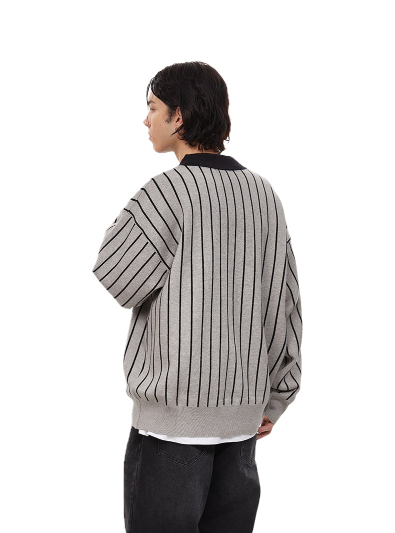 Polo Collar Striped Sweater