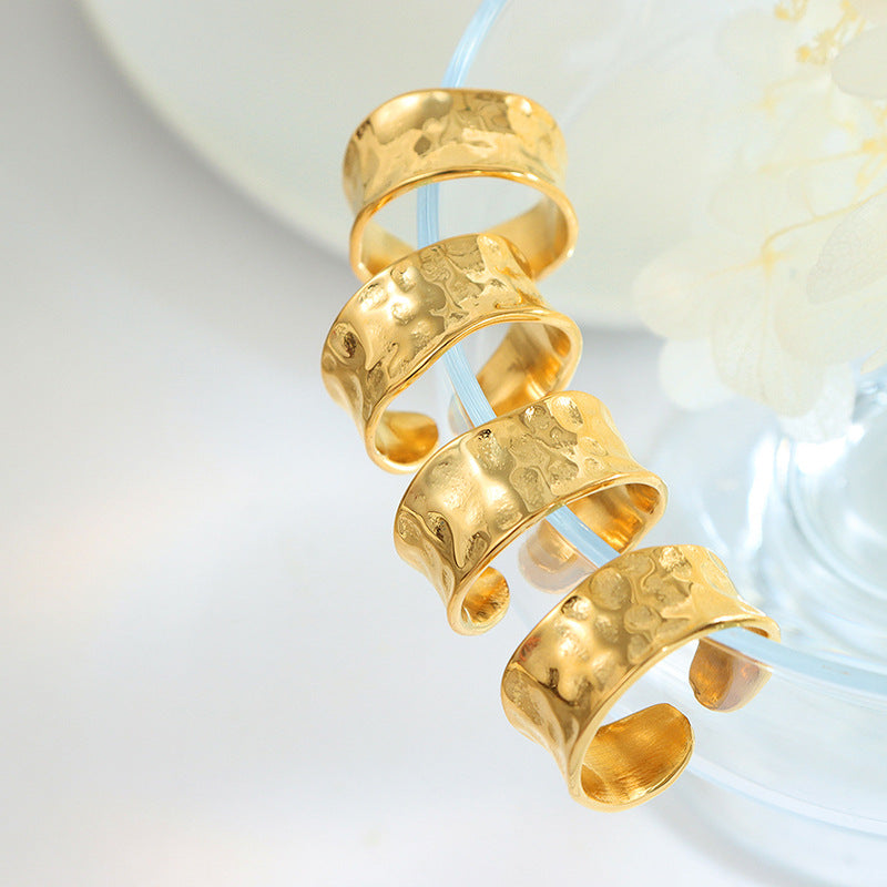 Gold-Plated Open Design Ring, Hammered Texture Fashion Statement, Women's Modern Jewelry, Chic Stackable Band, Trendy Minimalist Accessory, Popular Choice for Gifting, Best Seller in Contemporary Rings