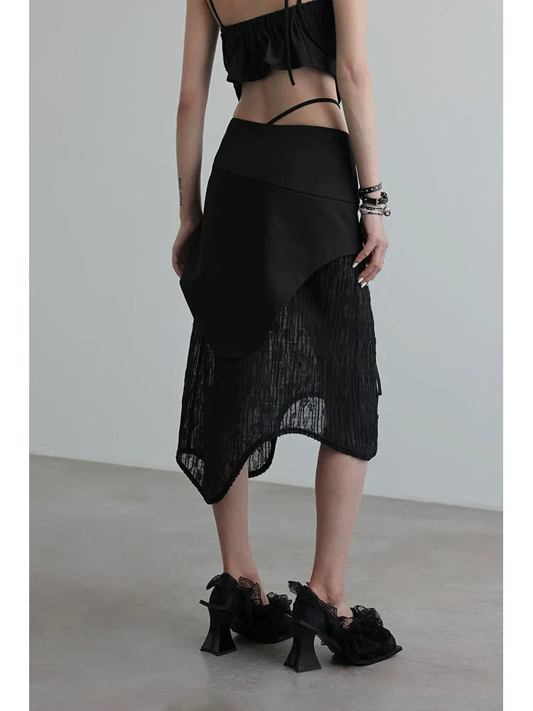 Fake Layered Sheer Lace Skirt