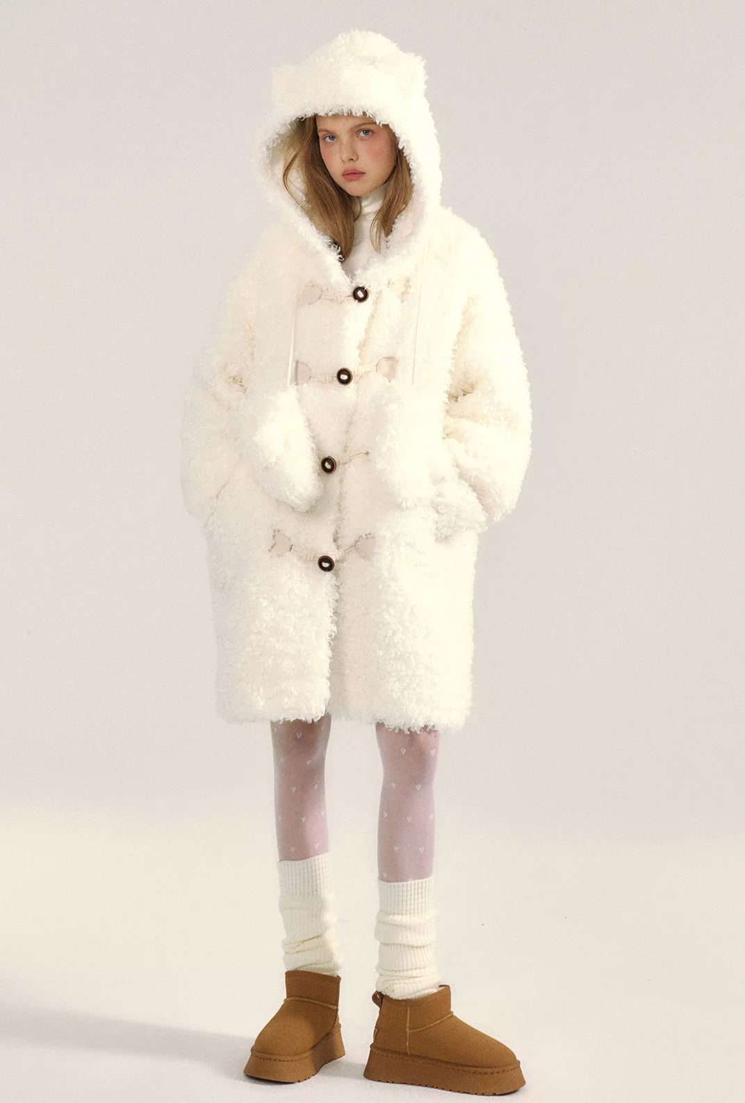 White Furry Sherpa Hooded Coat