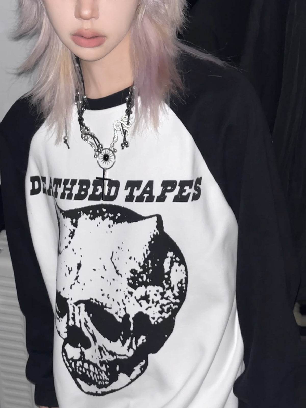Skull Print Oversize Raglan Sleeve Sweatshirt