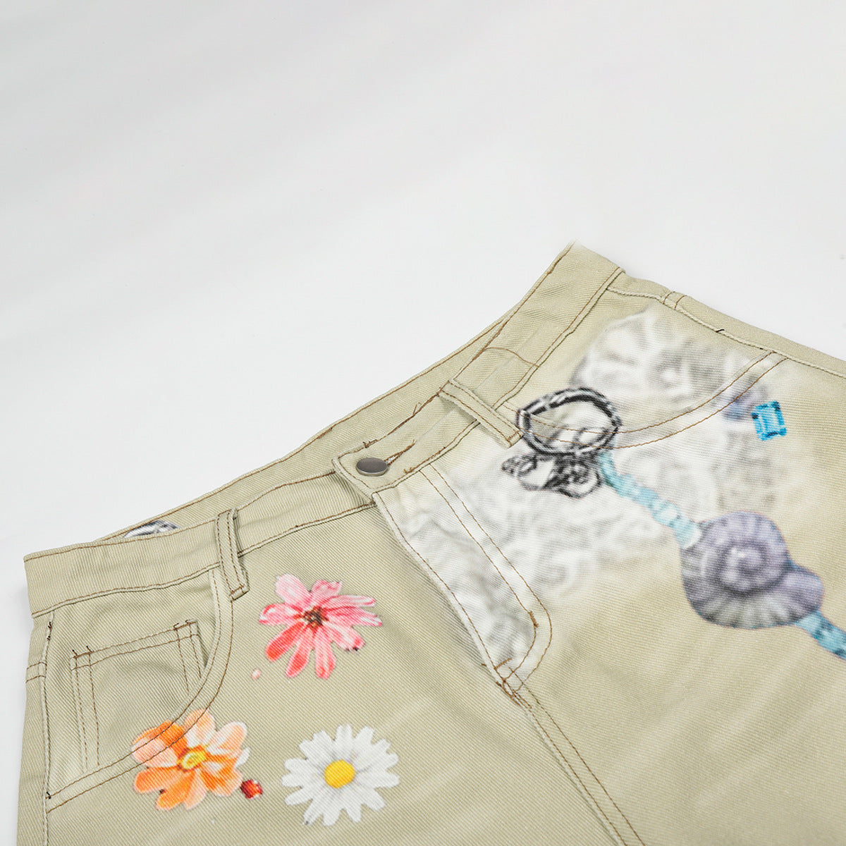 Floral Print Cropped Denim Jort