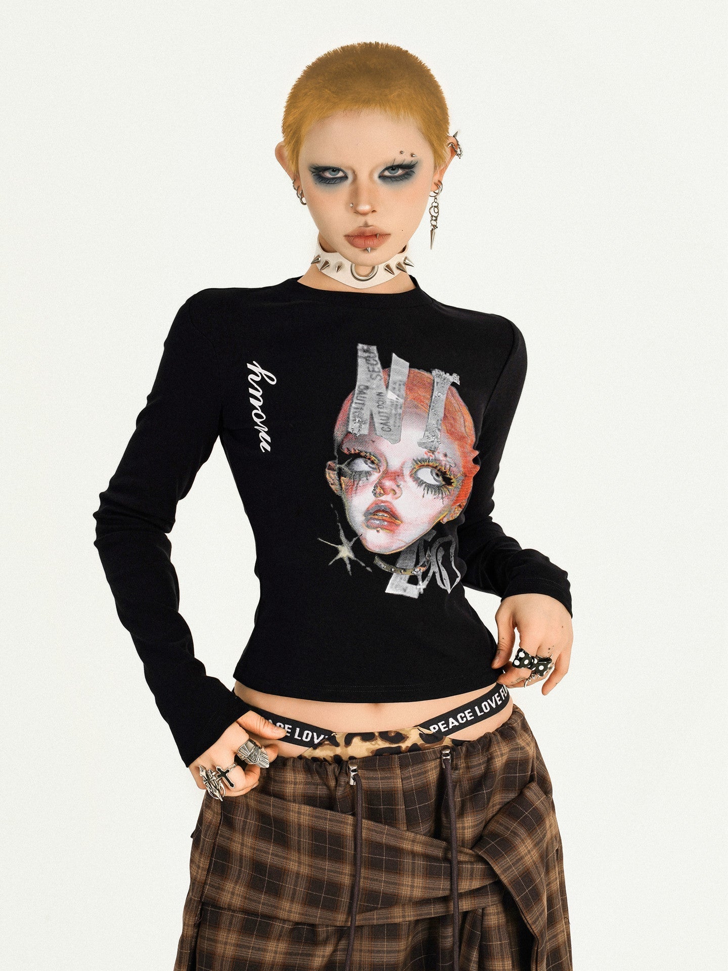 Portrait Print Fitted Short Sleeve T-Shirt