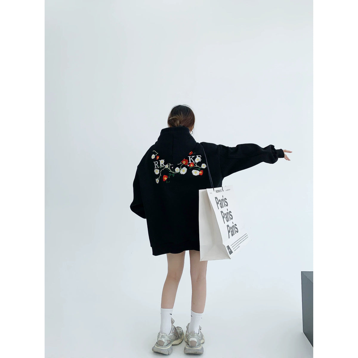 Flower Embroidery Oversized Hoodie