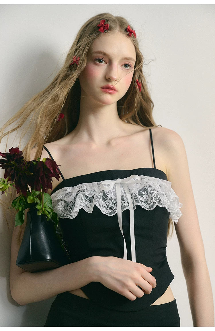 Lace Bow Camisole & Short Skirt Setup