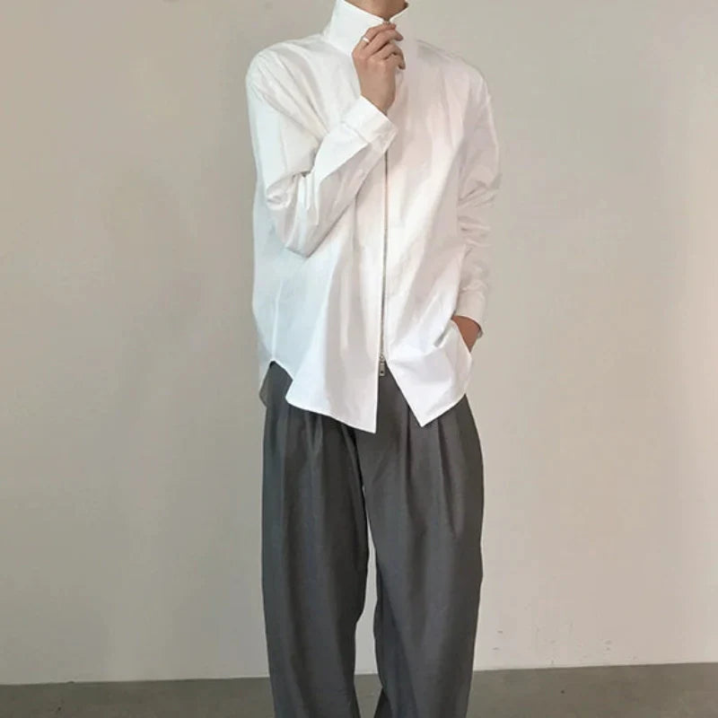 Stand Neck Double Zipper Shirt
