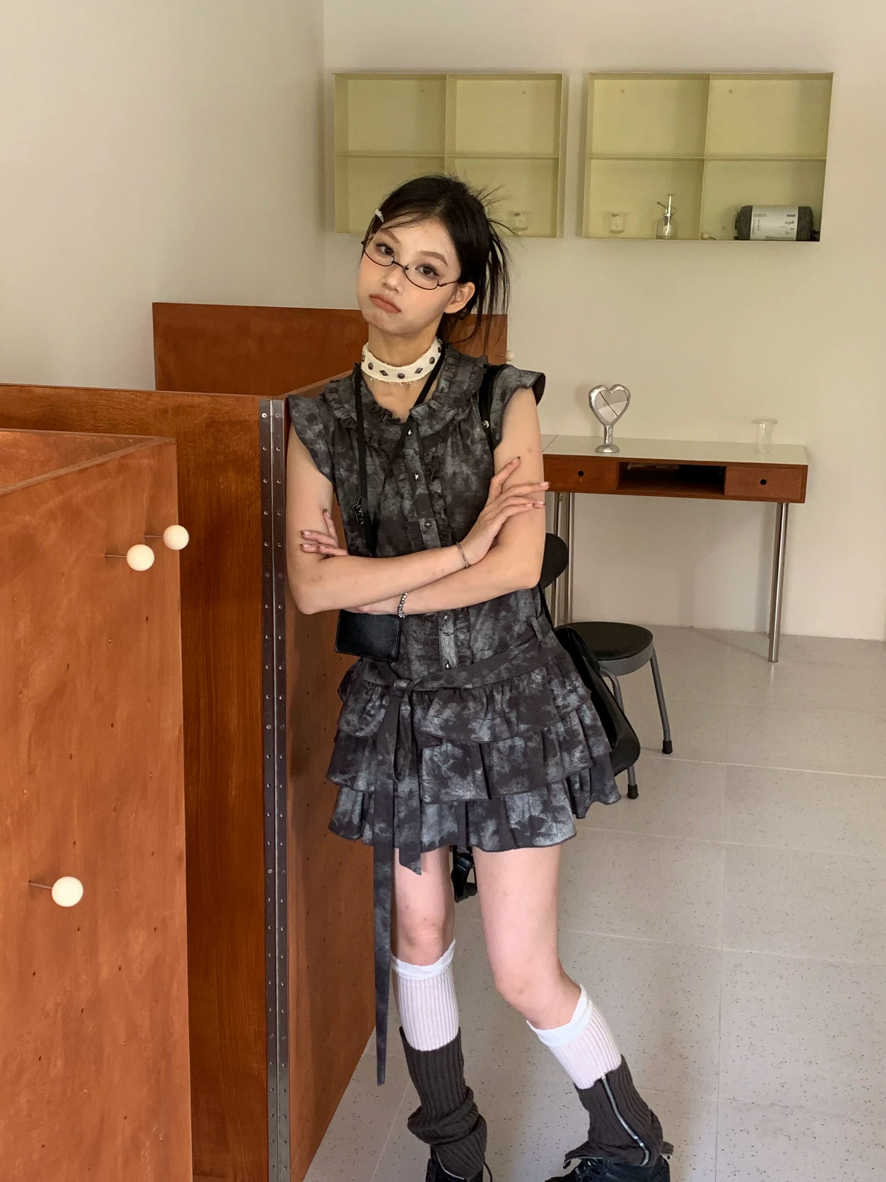 Lace-Up Belted Sleeveless Mini Dress