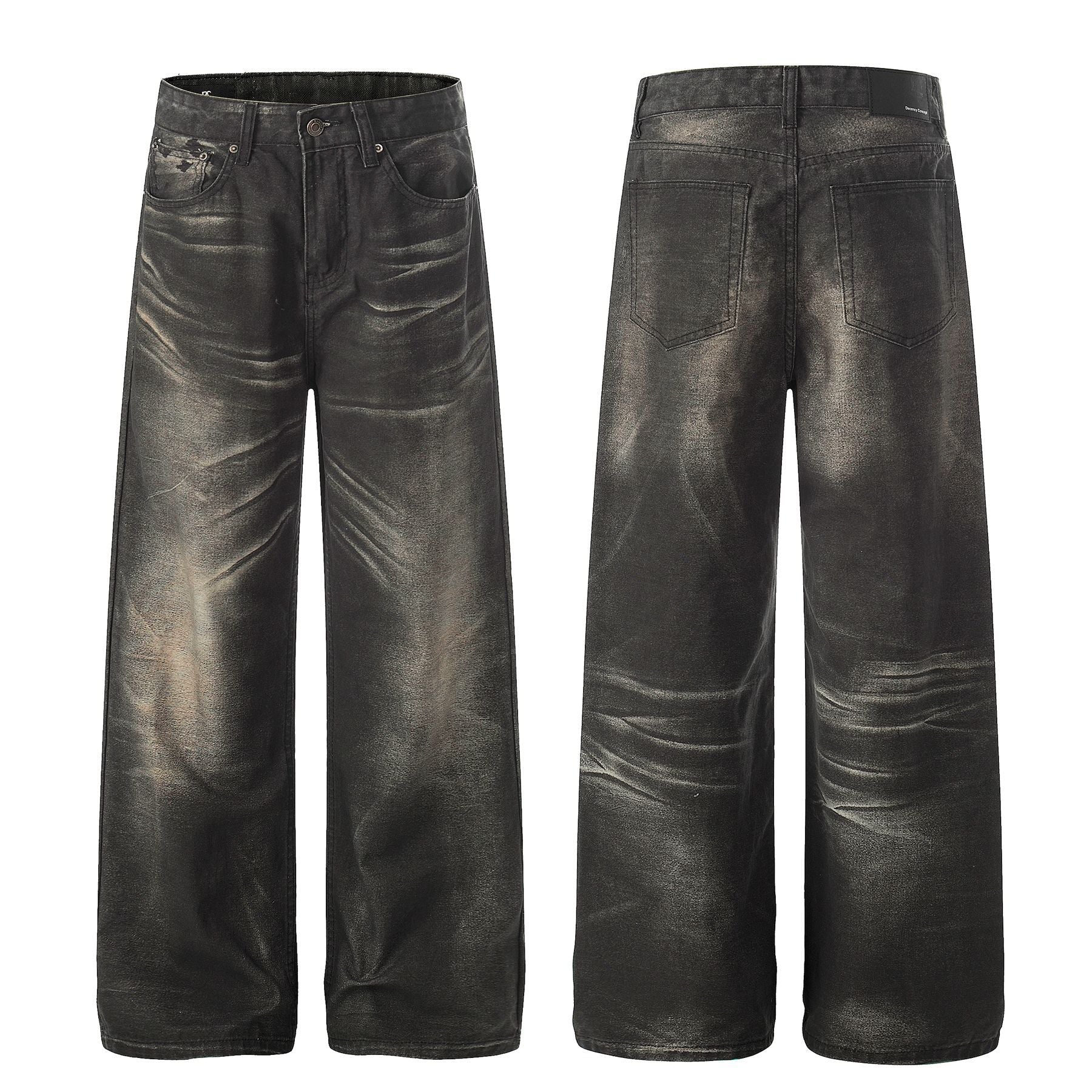 Washed Fade Whisker Wide Leg Straight Denim Jeans