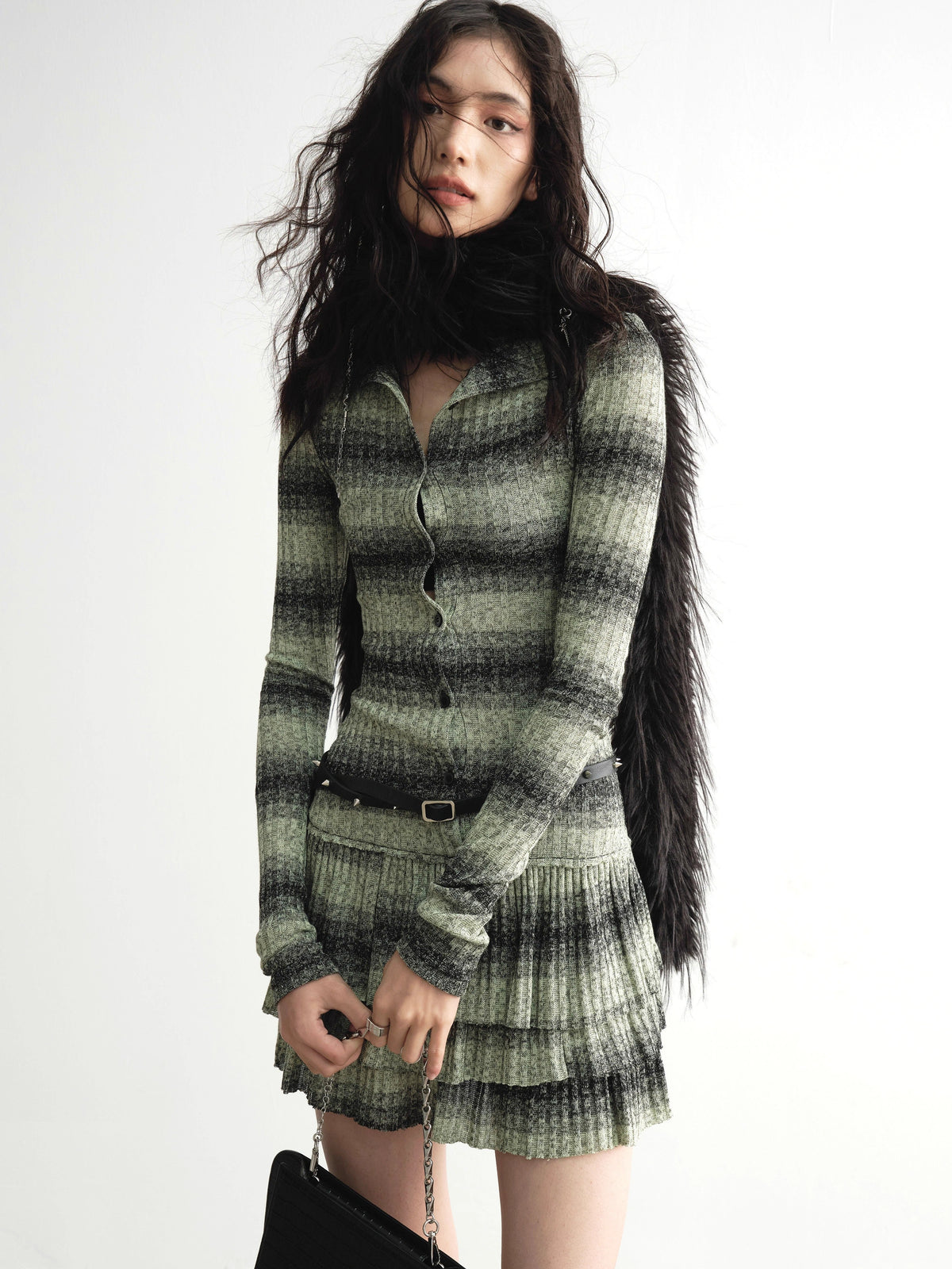Fake Layered Stripe Ruffle Knit Dress