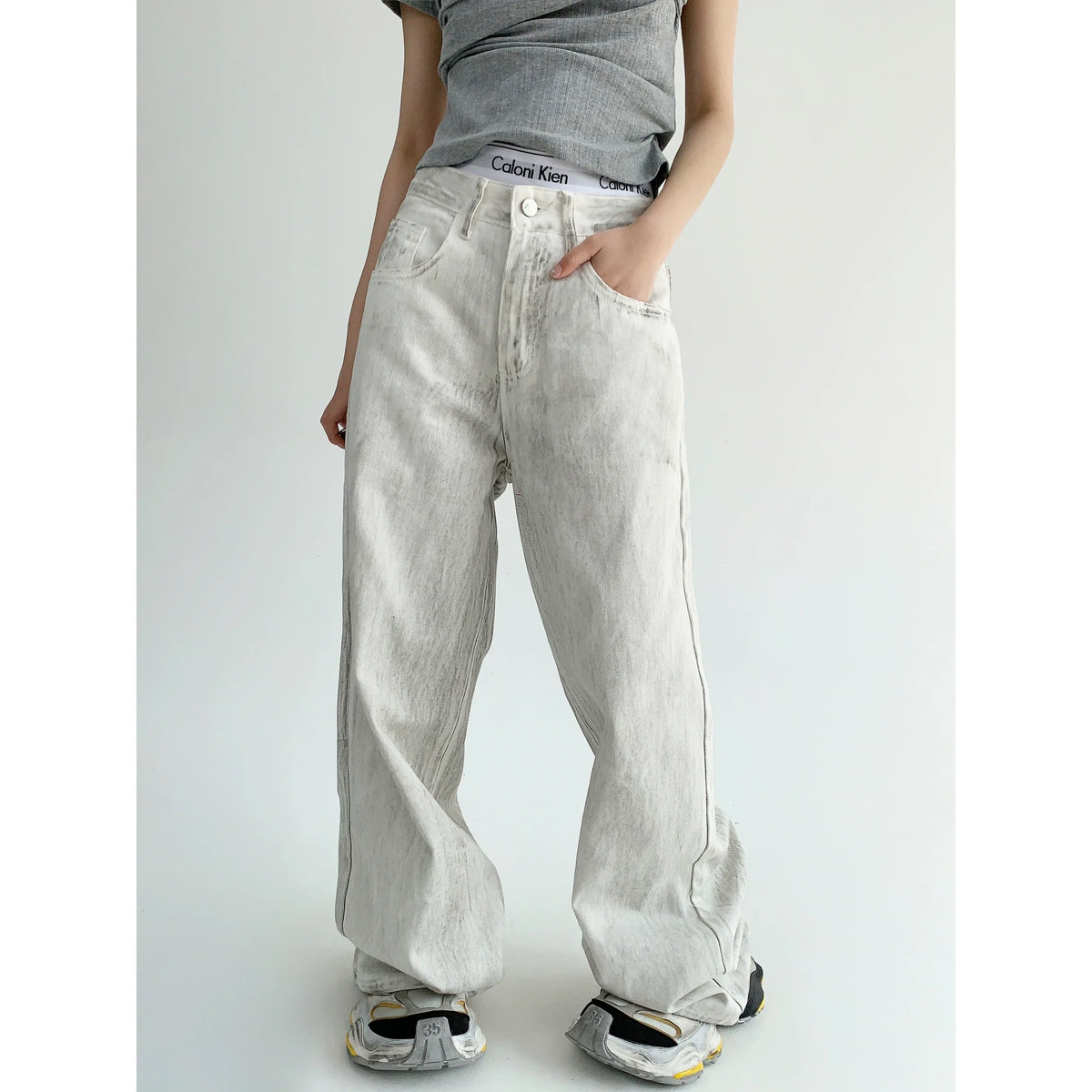 Wide-Leg Straight White Denim Jeans