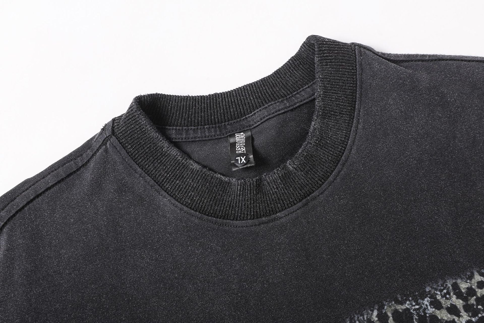 Fake Layered Camo Letter Print Washed Long Sleeve T-Shirt
