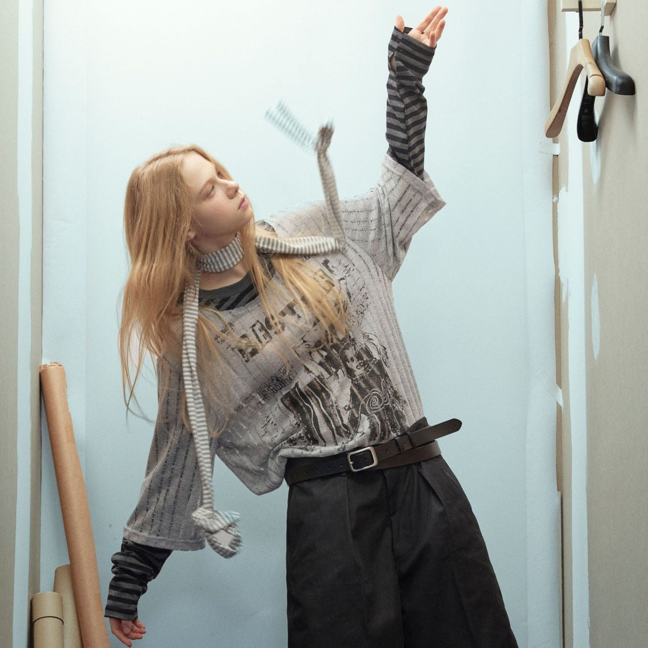 Stripe Fake Layered Graphic Long Sleeve T-Shirt