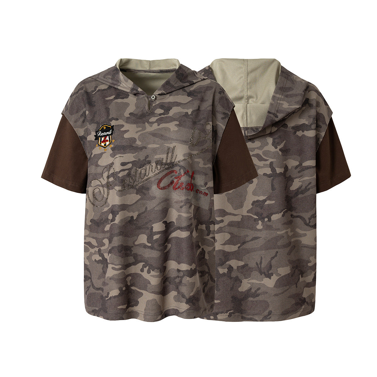 Camouflage Contrast Sleeve Embroidery Hoodie