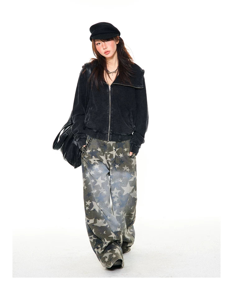 Asymmetrical Zipper Oversize Hooded Jacket