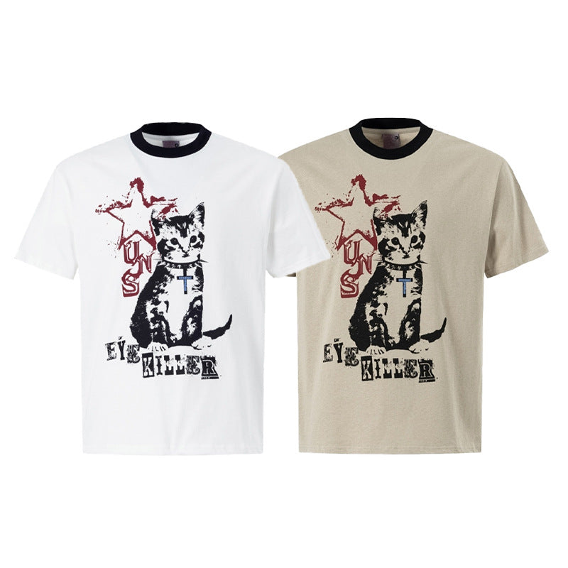 Painting Cat Graphic Short Sleeve T-Shirt