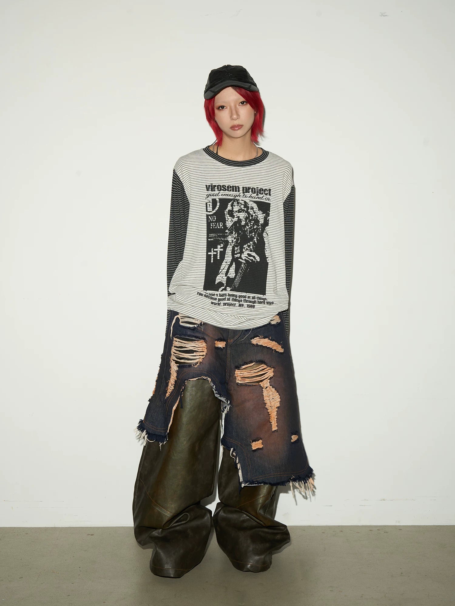 Stripe Graphic Print Layered Long Sleeve T-Shirt