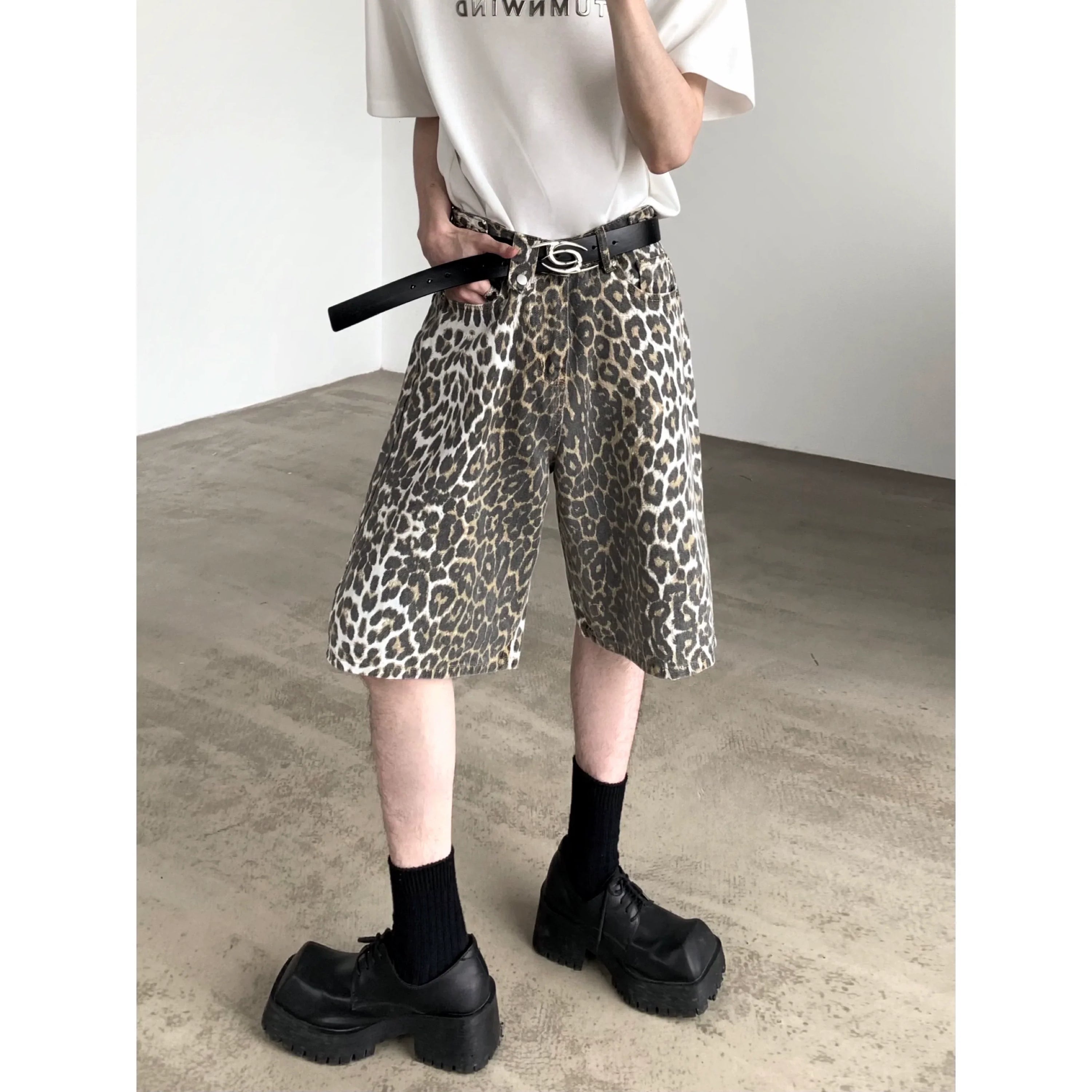 Leopard Print Short Denim Jeans