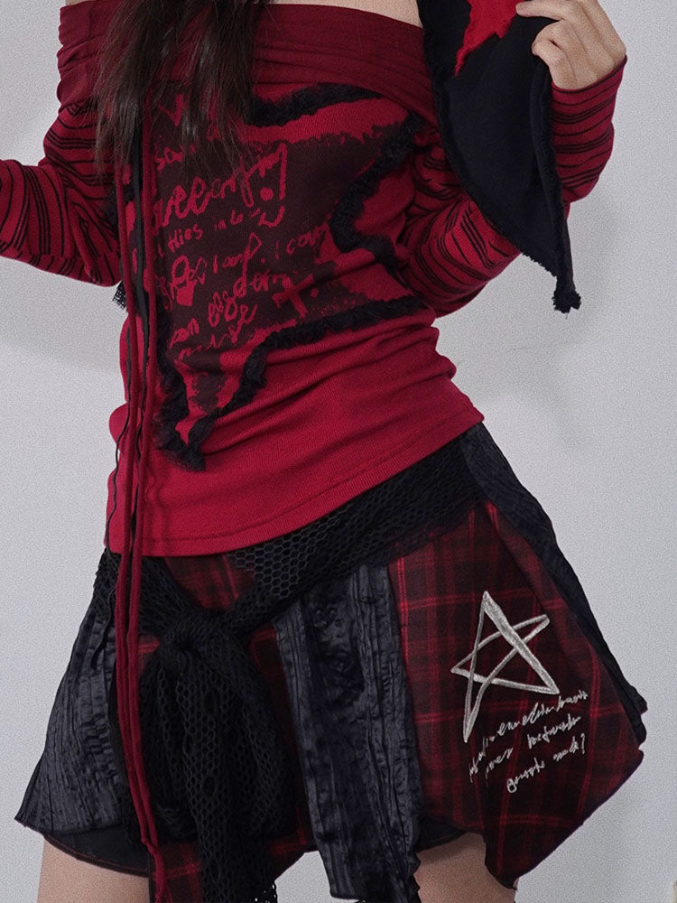 Patchwork Irregular Plaid Layered Short Skirt