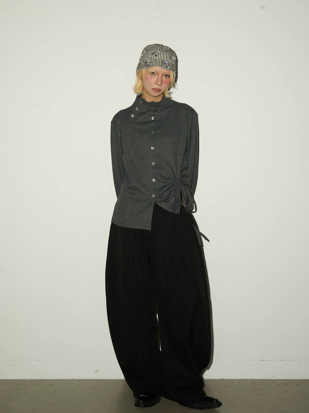 Pleats Elastic Waist Wide Leg Trousers