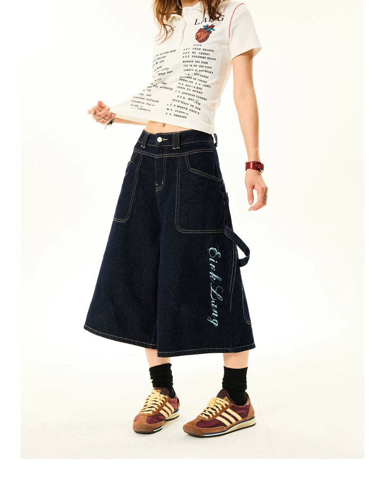 Wide-Leg Denim Shorts