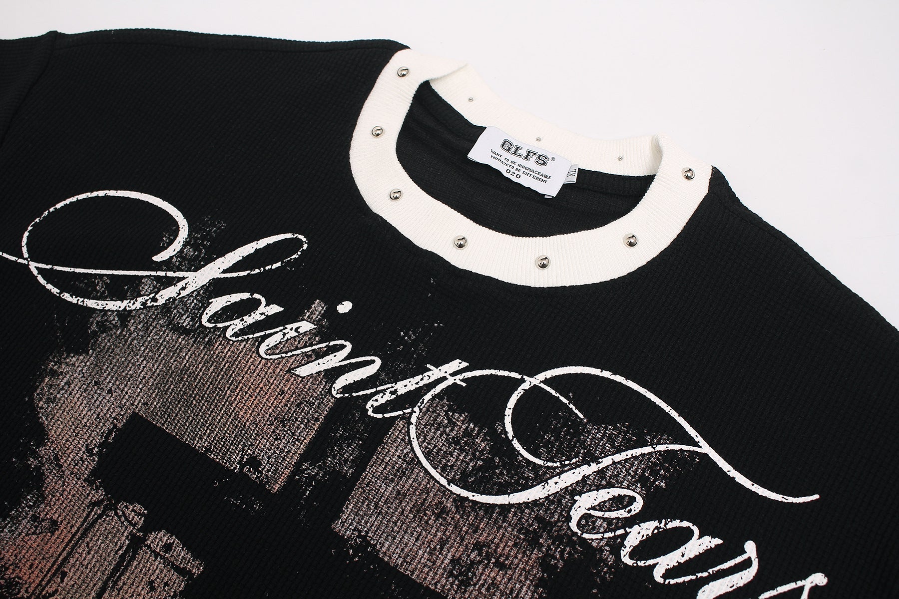 Waffle Graffiti Print Oversize Short Sleeve T-Shirt
