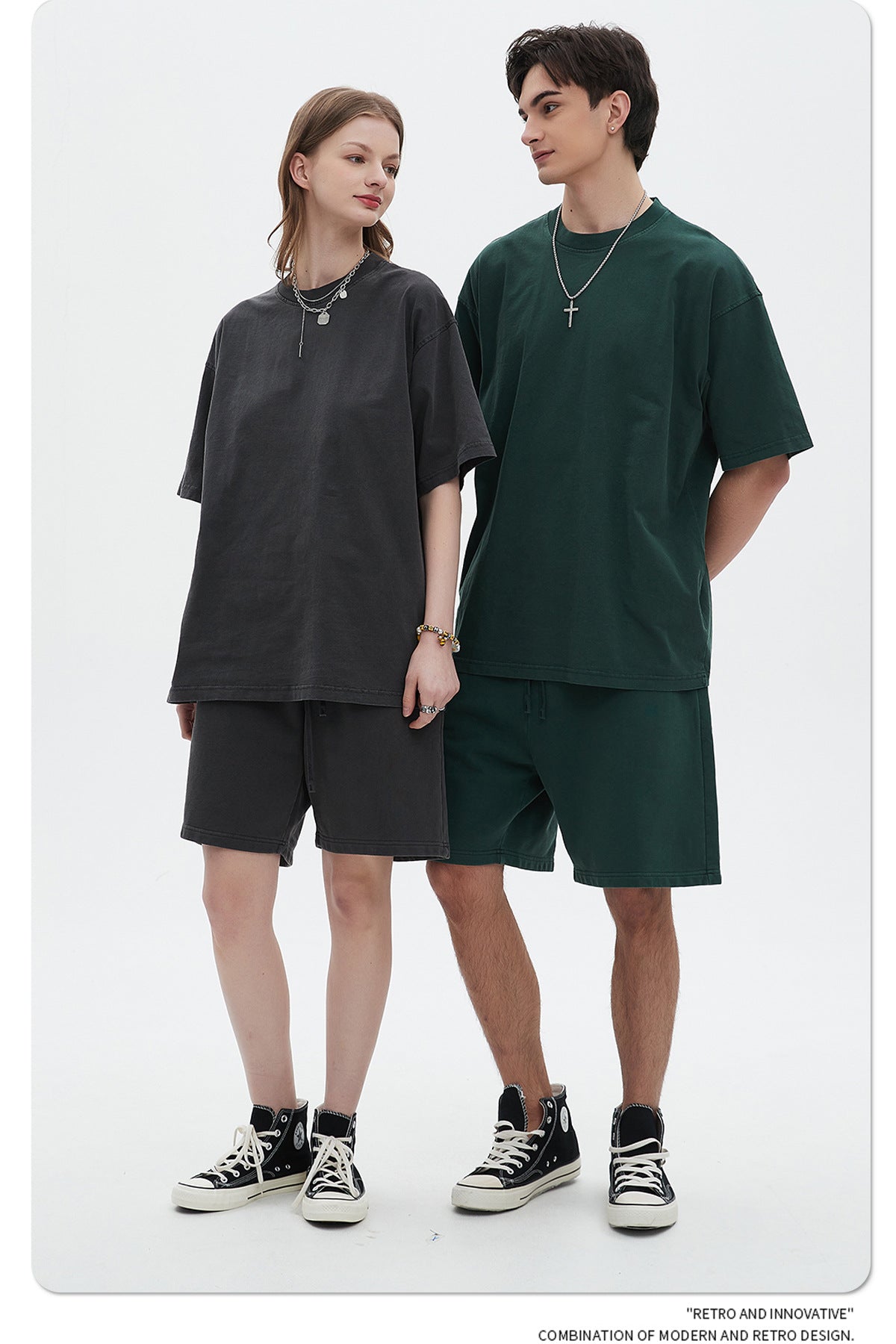 Oversize Washed Short-sleeve-T-shirt & Washed Short Sweatpants Setup