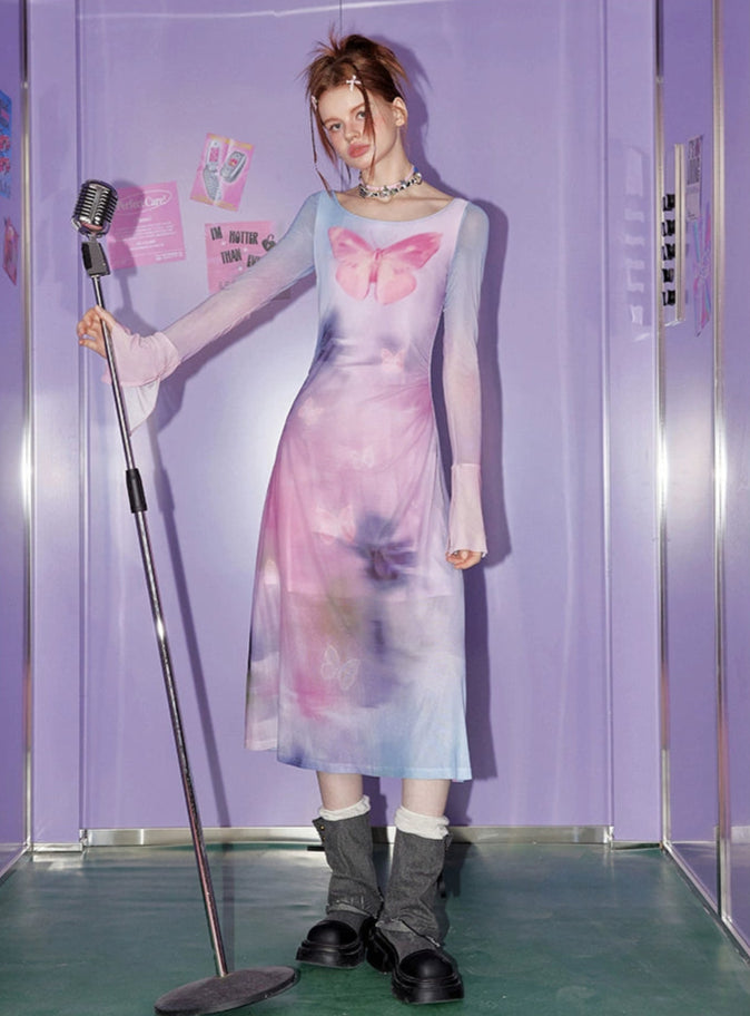 Ethereal Butterfly Fairycore Mesh Dress – Y2K Aesthetic Dream