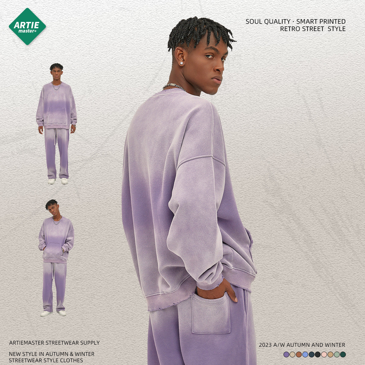 Fleece Lining Spray-dye Damage Oversize Sweatshirt