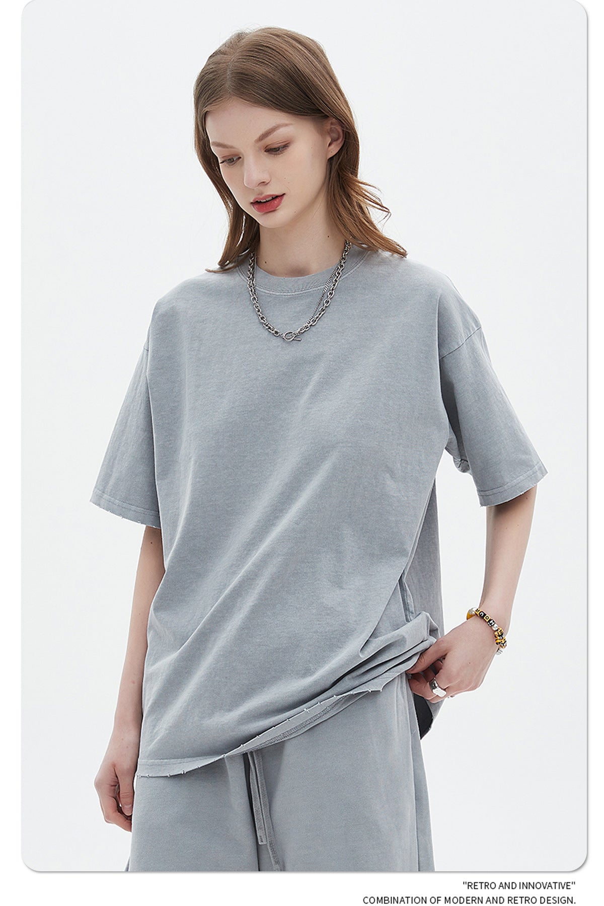 Washed Dyed Oversize Damage Short-sleeve T-shirt & Short Sweatpants Setup