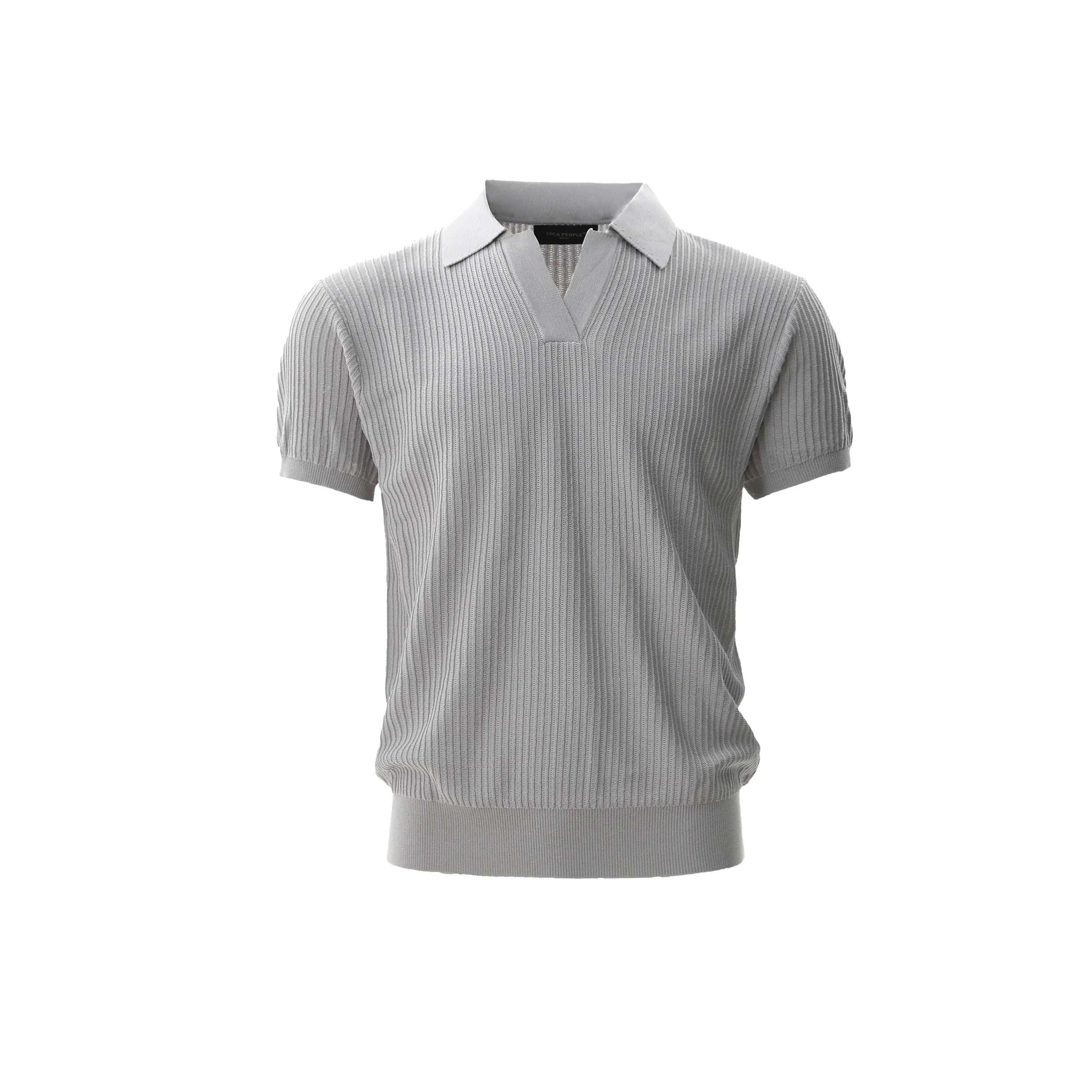 Striped Textured Summer Knit Short Sleeve Polo Shirt