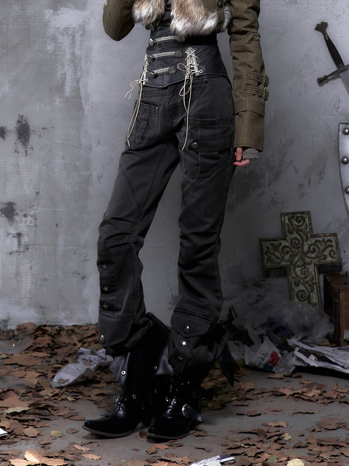 Wrinkle Washed Flare Suede Pants