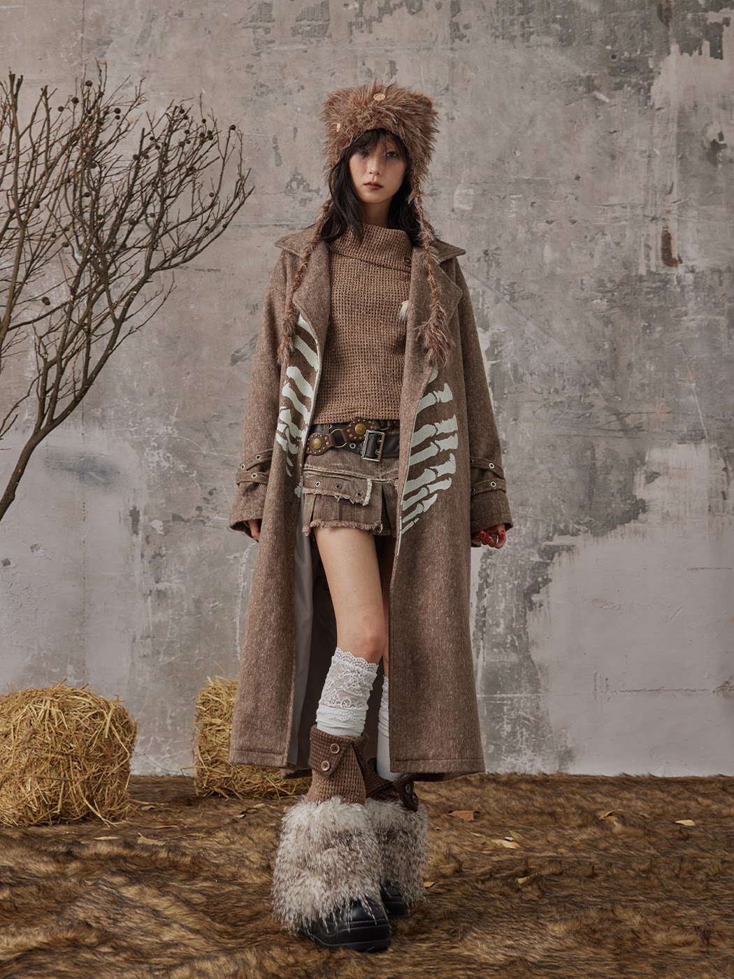 Patchwork Knit Button Fuzzy Leg Warmers