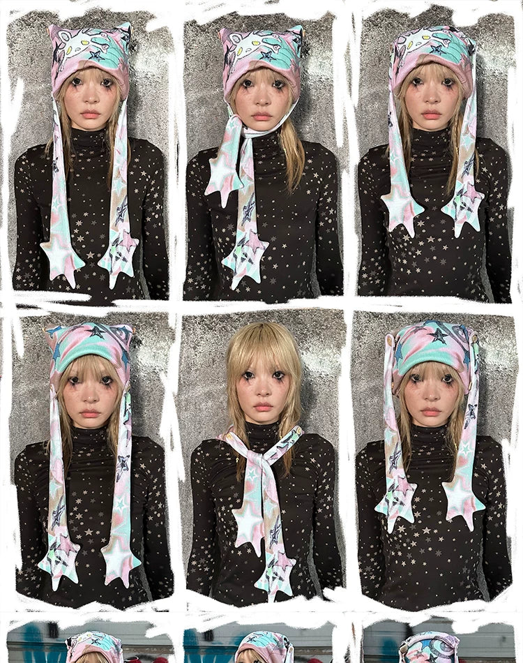 Bonnet en tricot à motif de crâne de lapin