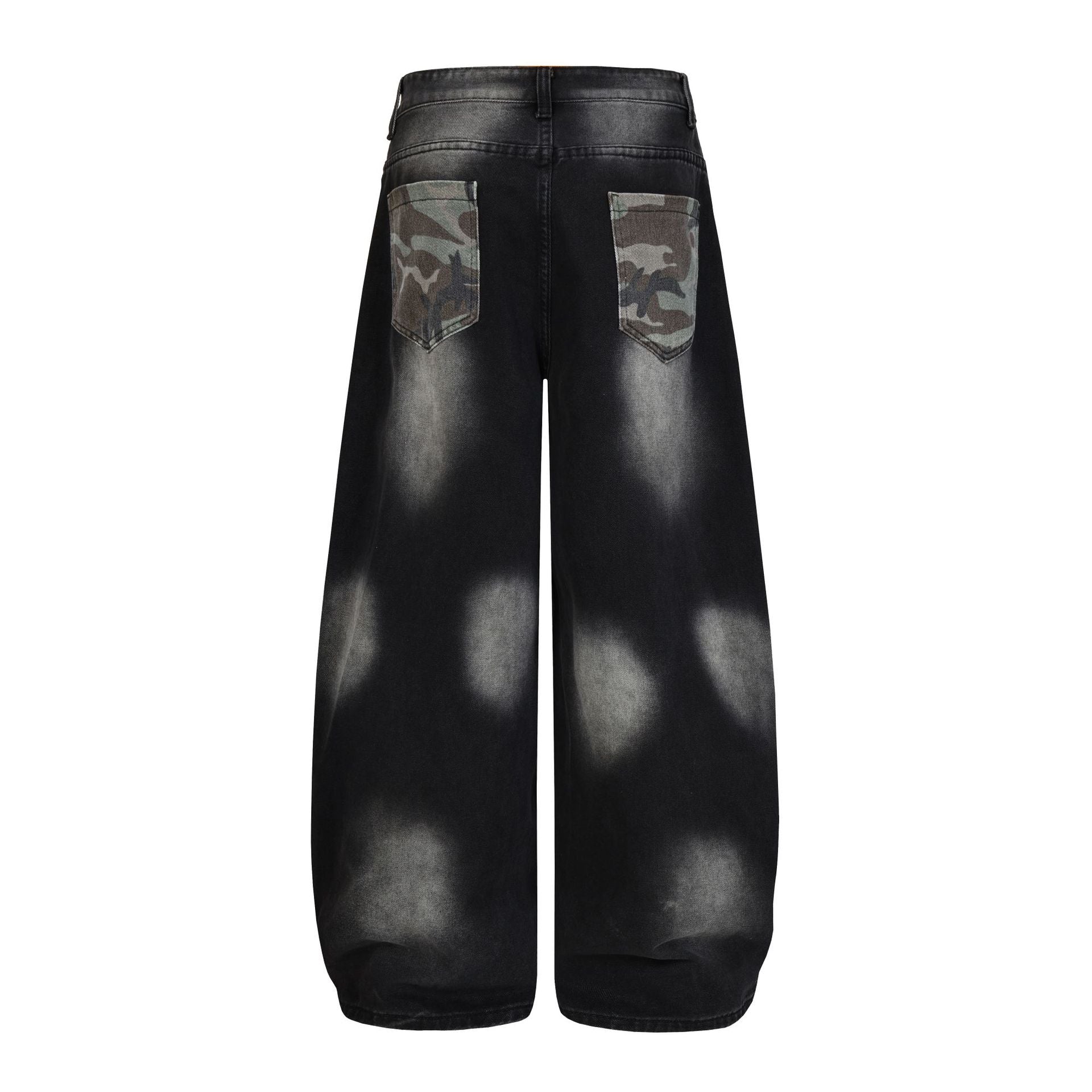 Butterfly Print Camouflage Wide Leg Denim Jeans