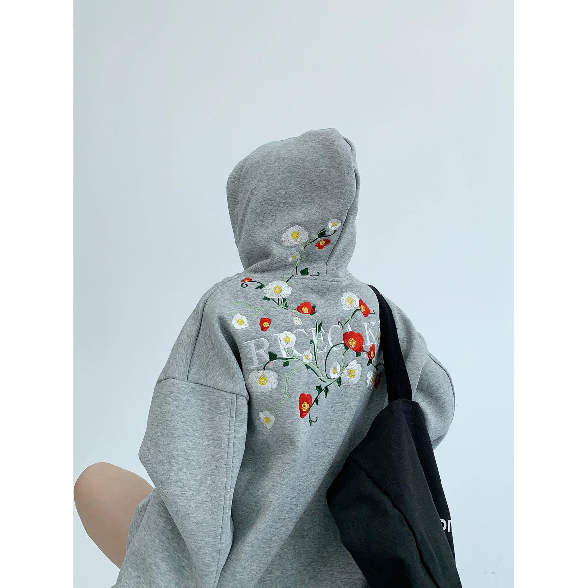 Flower Embroidery Oversized Hoodie