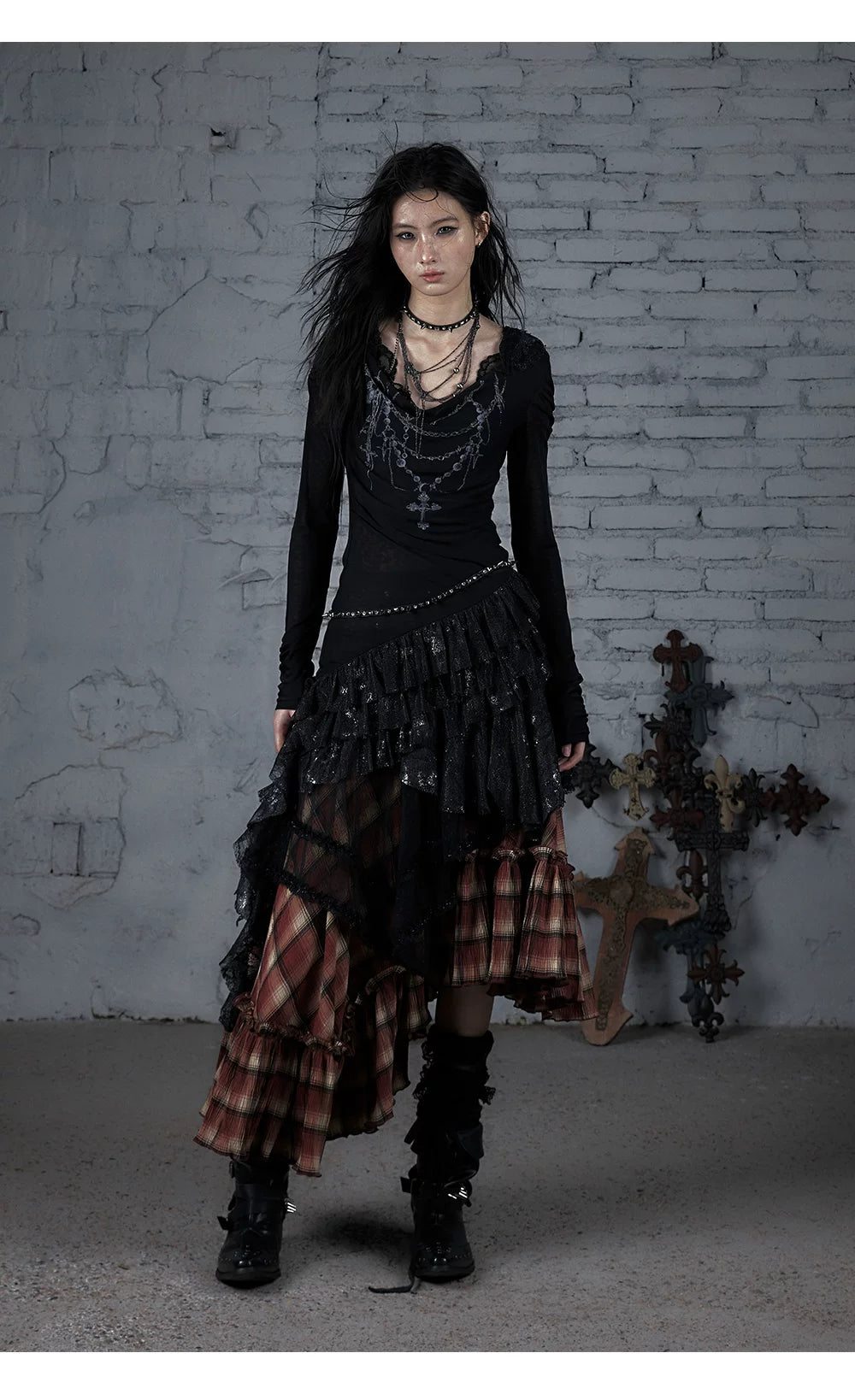 Lace Hooded Asymmetric Ruffle Dress