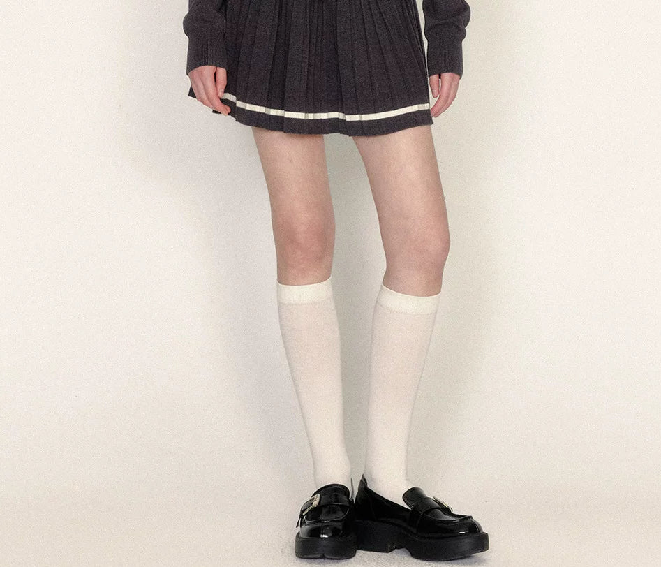 Detachable Sailor Collar Knit Sweater & Pleated Skirt Setup