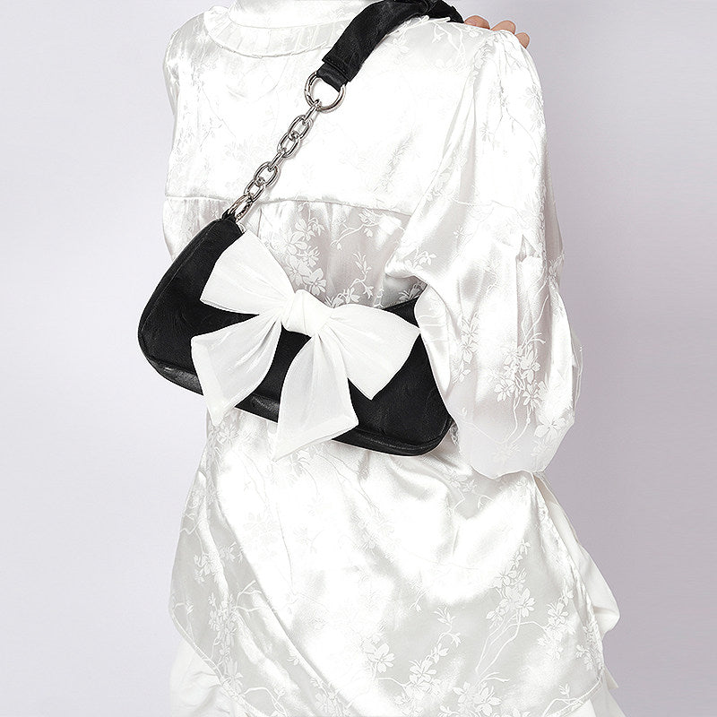 Contrast Color Bow Shoulder Bag