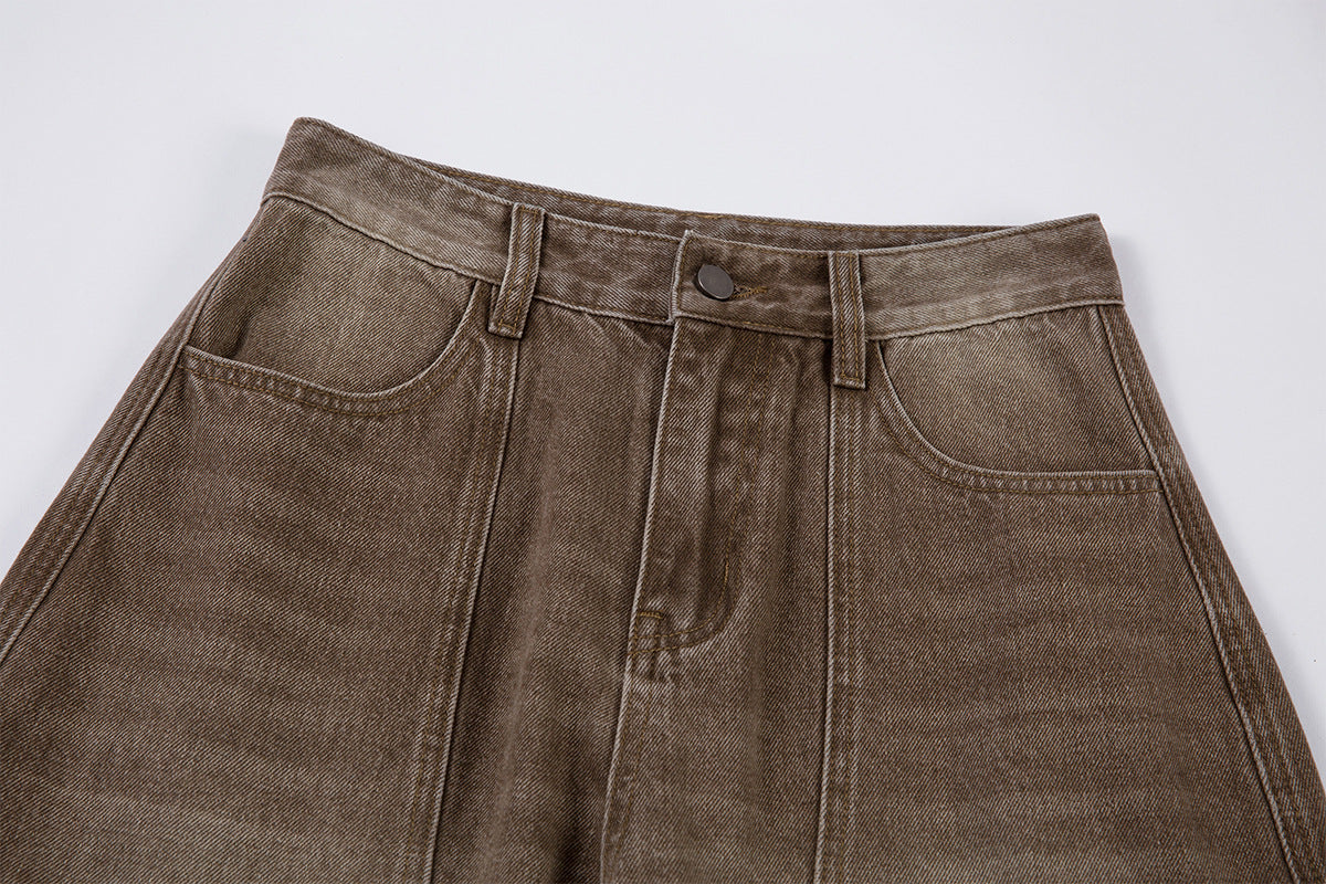 Washed Cargo Wide Leg Denim Jeans