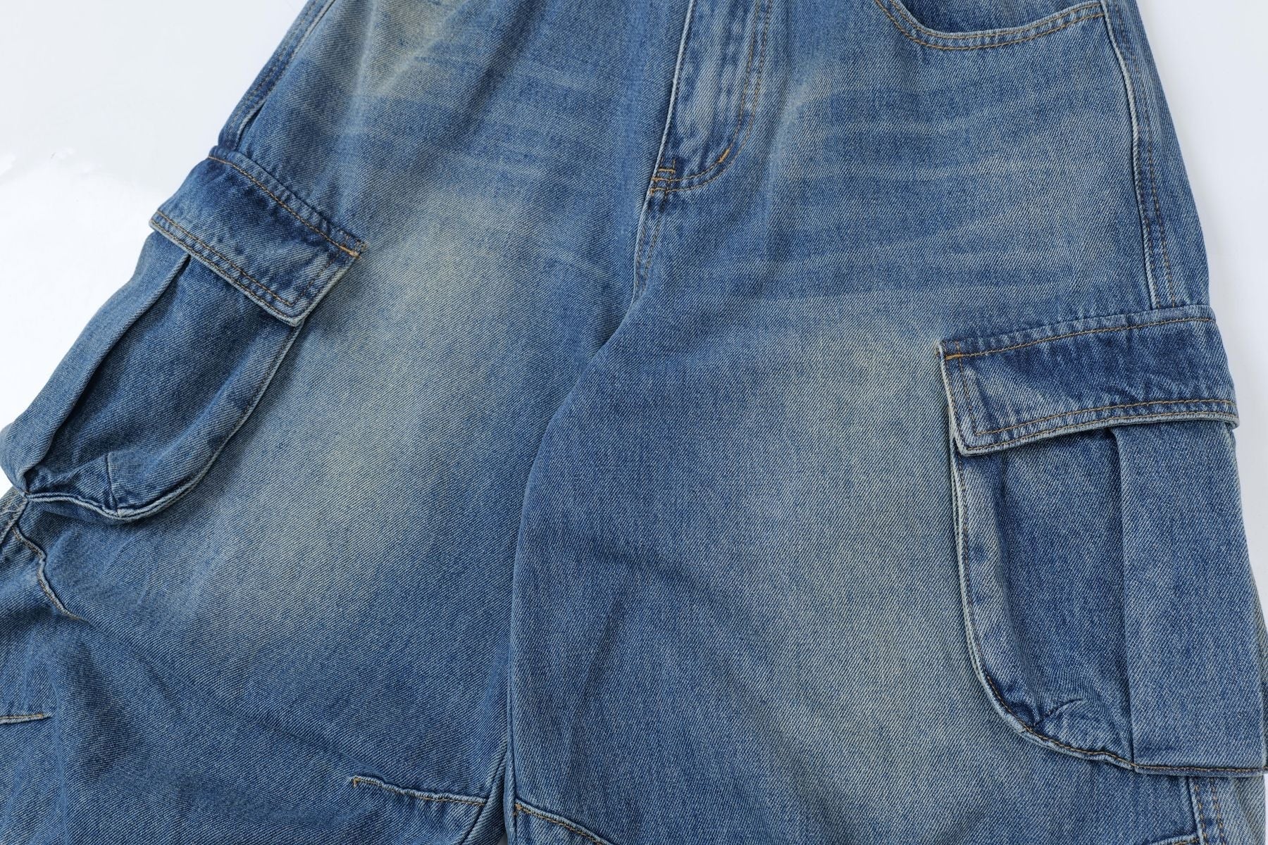 Washed Multi Pocket Cargo Denim Jort