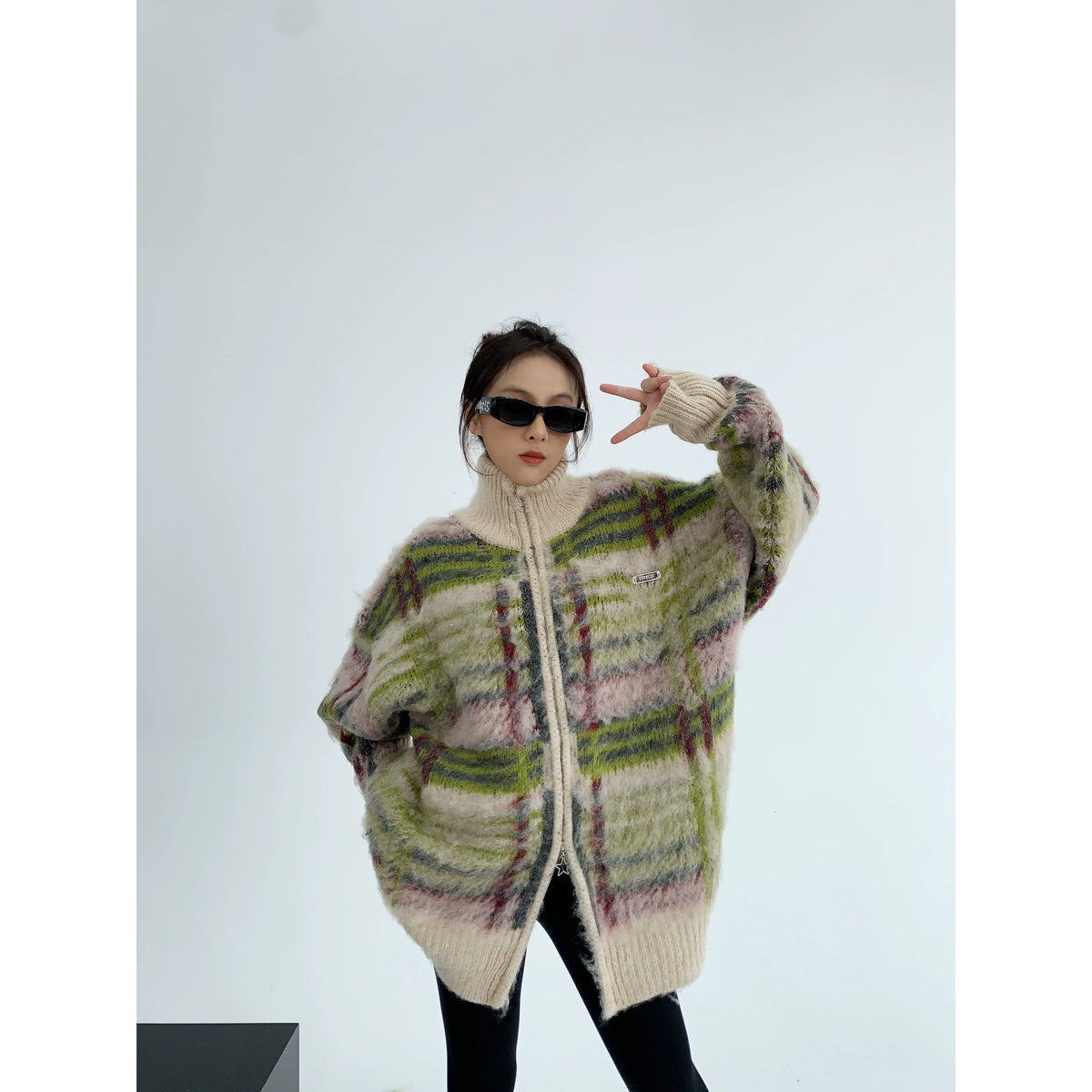 Oversized Double Zipper Knit Cardigan