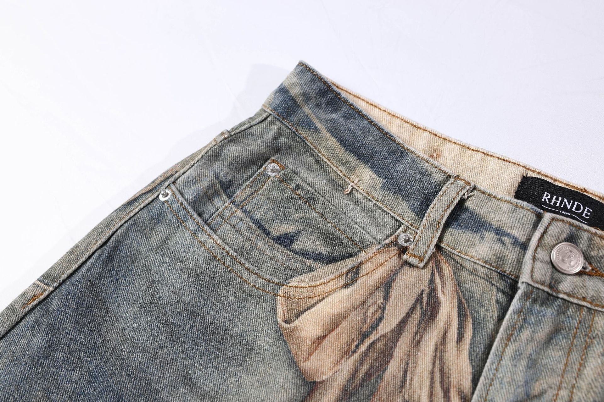 Washed 3D Graphic Print Wide Leg Denim Jeans