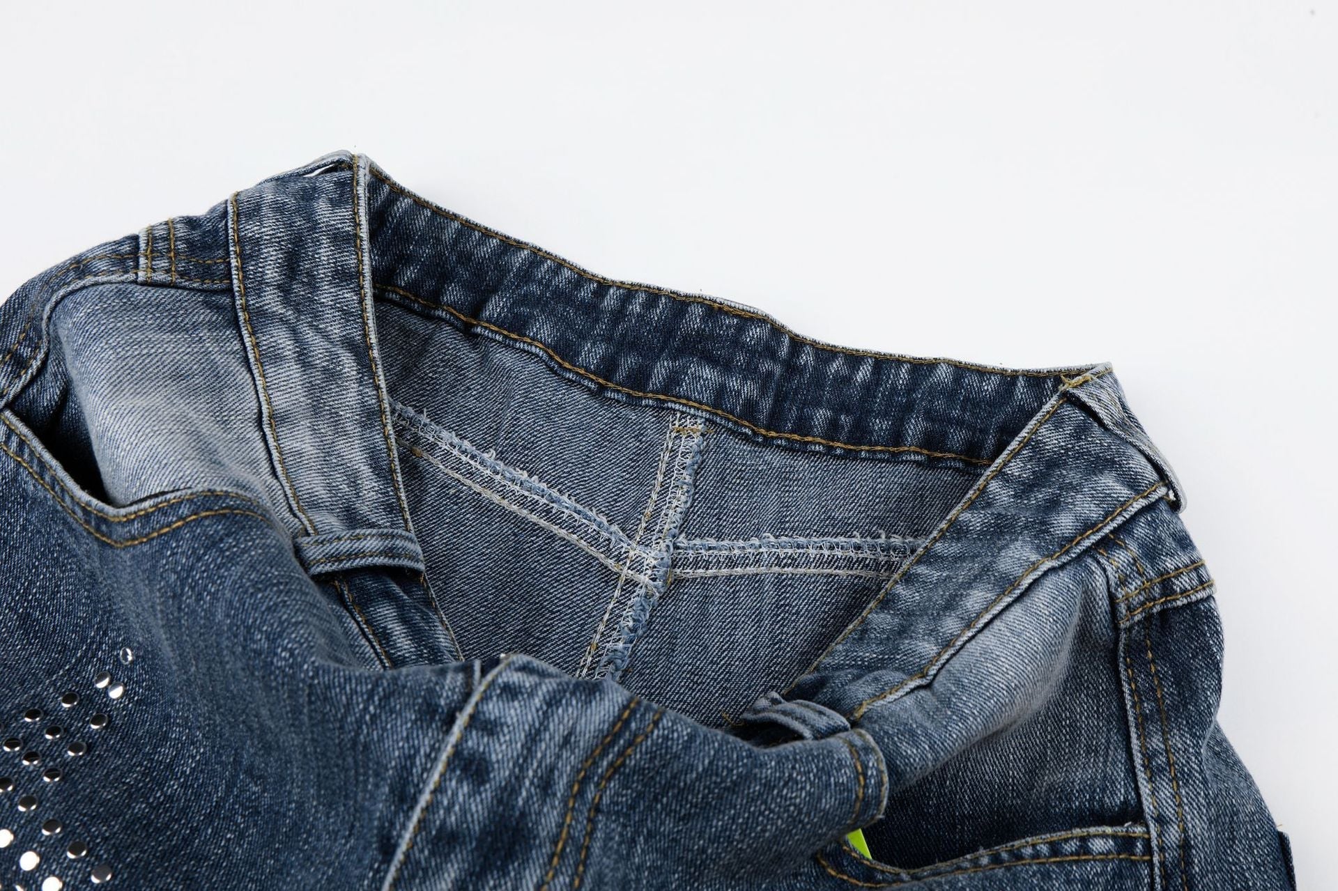 Washed Star Rhinestone Wide Leg Denim Jeans