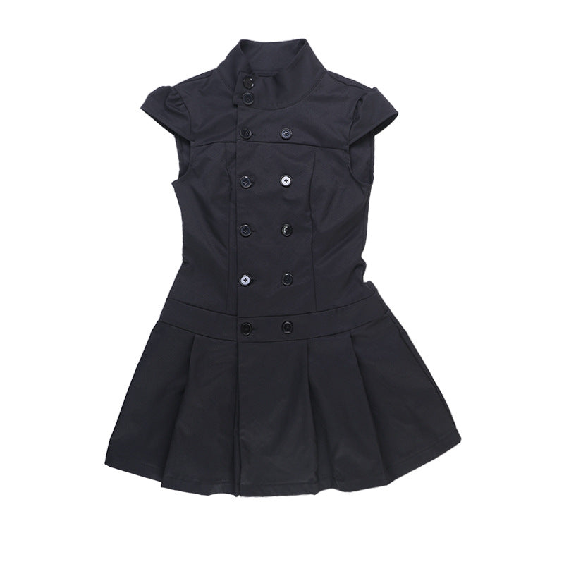 Halloween Gothic Double-Breasted Pleated Mini Dress