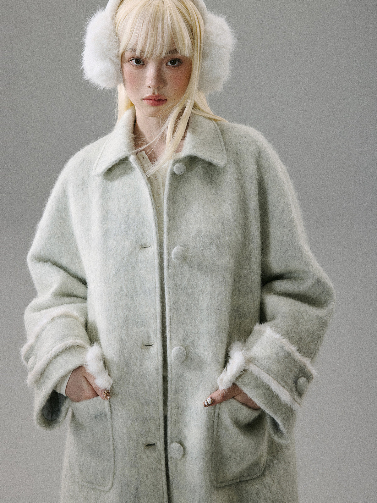 Cherry Blossom Tweed Water Ripple Bow Detachable Scarf Coat