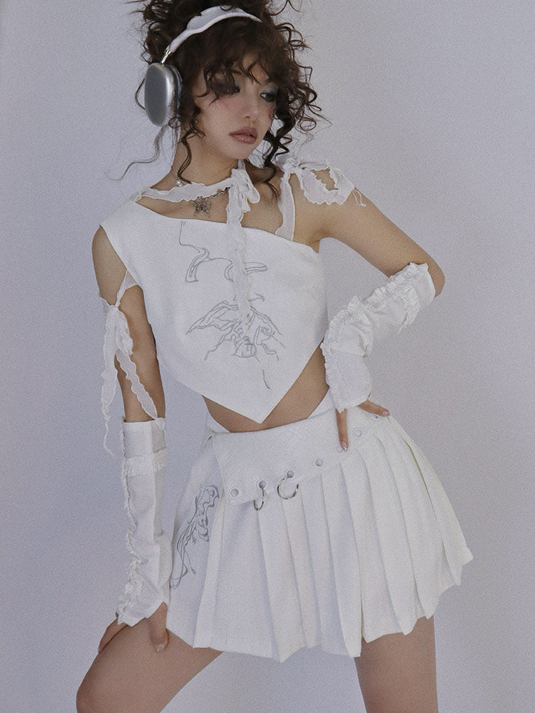 Butterfly Embroidery Tie-Strap Tank Top