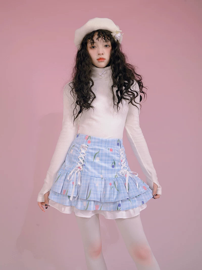 Flower Print Bow Skirt Na8271-K