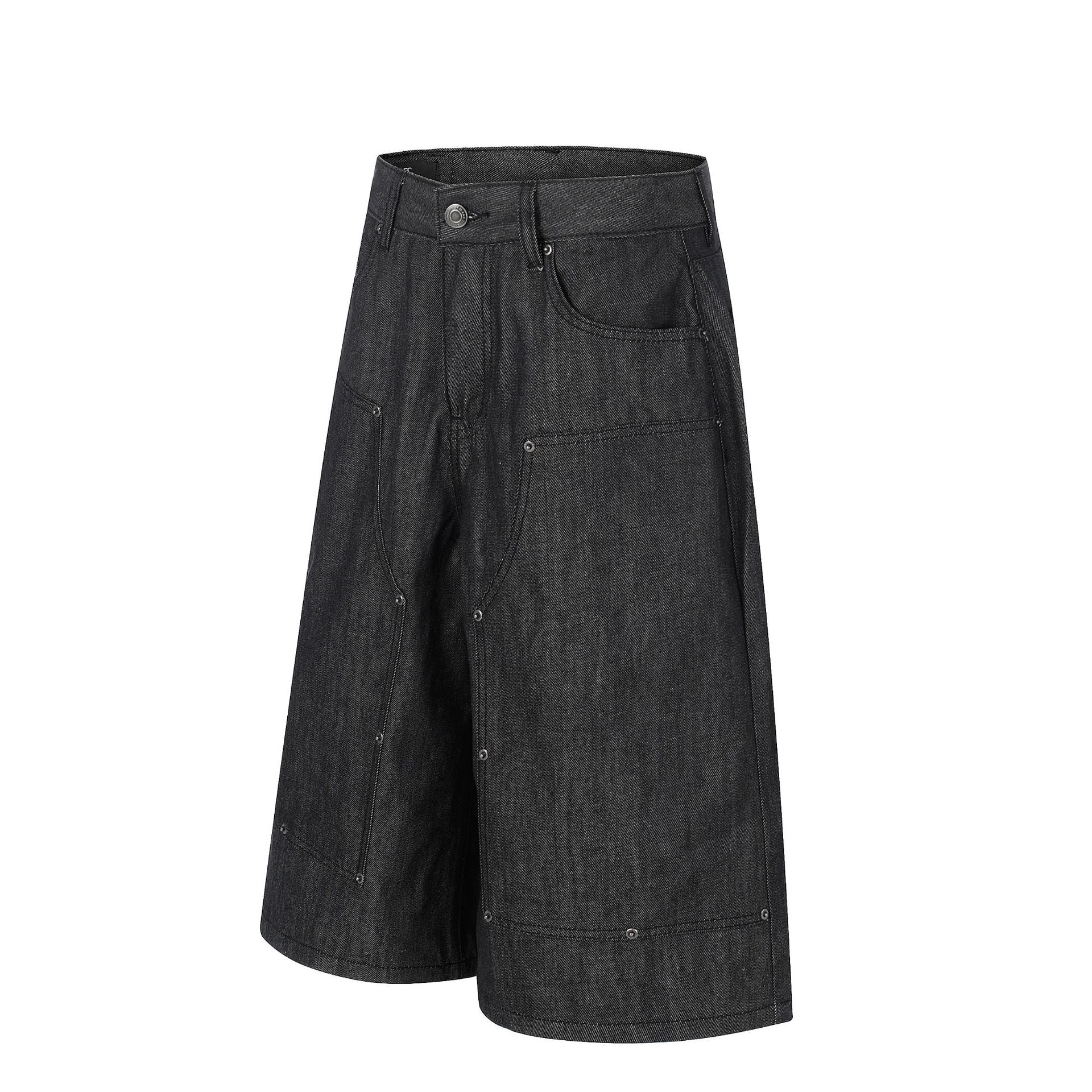 Raw Denim Rivet Wide Leg Jort